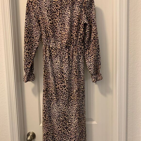 New Look Animal Print Ruched Mock Neck Midi Dress Size 4 Long Sleeves NWT - Picture 7 of 9